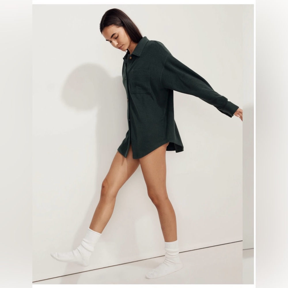Madewell MWL Brushed Shirt Jacket Womens Medium Green Button‎ Front Oversized